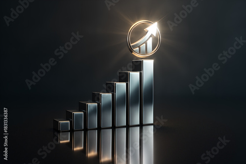Metallic Bar Chart with Upward Arrow – Business Growth Concept