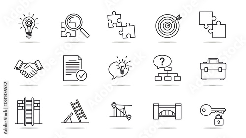 Set of vector icons of solutions for web design isolated on white background.