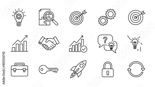 Set of vector icons of solutions for web design isolated on white background.