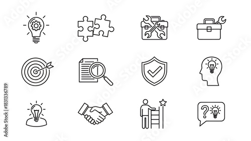 Set of vector icons of solutions for web design isolated on white background.
