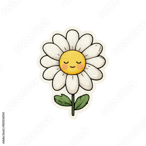 Wallpaper Mural Cute cartoon daisy flower with closed eyes and blushing cheeks Torontodigital.ca