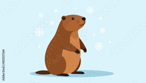 Cute cartoon brown teddy bear mammal vector illustration drawing isolated in the snow