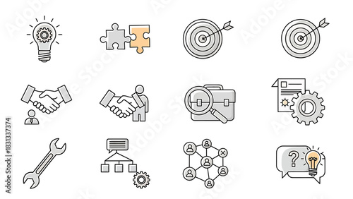 Set of vector icons of solutions for web design isolated on white background.