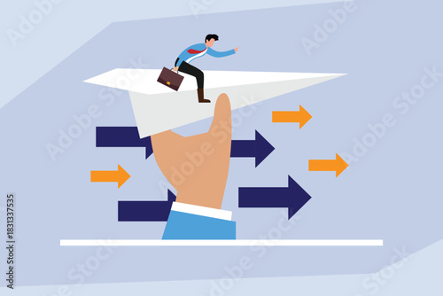 Business Momentum and Fast Forward Strategy: Paper Plane Launch 2d flat vector illustration