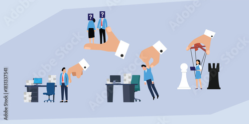 Corporate Control and Manipulation: Power Dynamics and Human Resources 2d flat vector illustration
