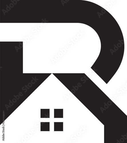 R letter estate logo design, abstract monogram for real estate business roof