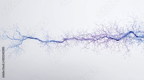 Blue and purple line representing a network of neurons flowing in a conceptual neural signal field illustration