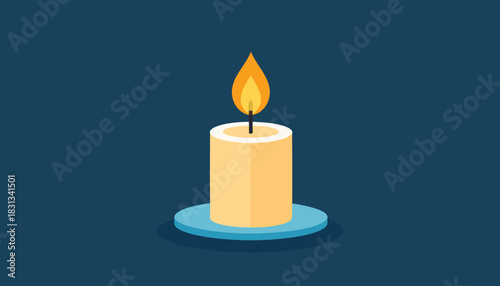 Burning vector illustration of a glowing candle flame on a black background for dark celebration, romantic holiday, and Christmas decoration
