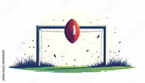 Vector illustration of American football field background with a soccer ball, symbolizing the team sport game design concept