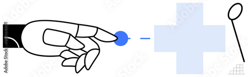 Medical technology concept. Robotic hand interacting with health symbols highlights innovation in medical technology. Medical technology transforming diagnostics, treatment, and health services