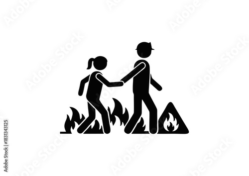 Helping hand Icon depicting a person assisting another through a dangerous situation with fire