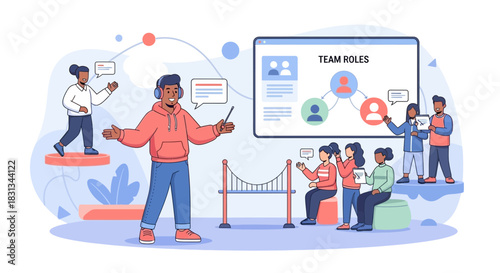 Collaborative team presentation of roles and responsibilities for professional business