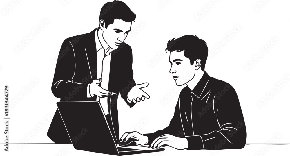 Fototapeta premium Two businessman discussing work on laptop