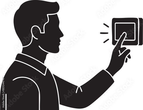 Man silhouette pressing button on video doorbell or intercom system