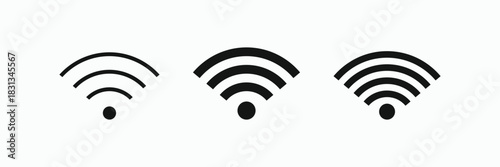 WiFi and wireless network signal strength icon set. Full, medium, and low connection indicators for modern digital interfaces