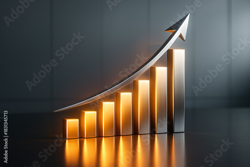 Metallic Growth Chart with Upward Curved Arrow – Business Success Concept