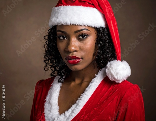 Woman in Christmas clothes