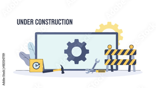 Flat vector banner of an under construction webpage