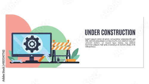 Flat vector banner of an under construction webpage