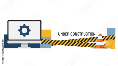 Flat vector banner of an under construction webpage