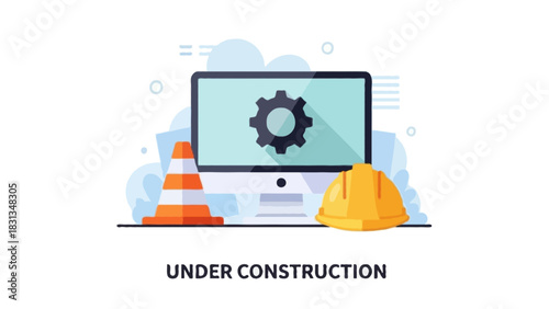 Flat vector illustration of an under construction scene 