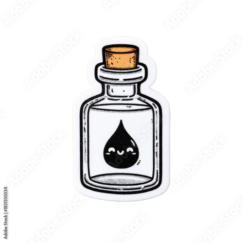 Cute cartoon droplet in a bottle with a happy face