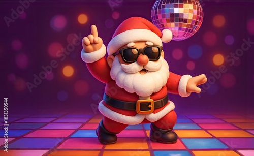 Cute Cartoon Santa Claus Dancing a a Disco