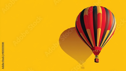 Colorful Hot Air Balloon Floating Against Bright Yellow Background