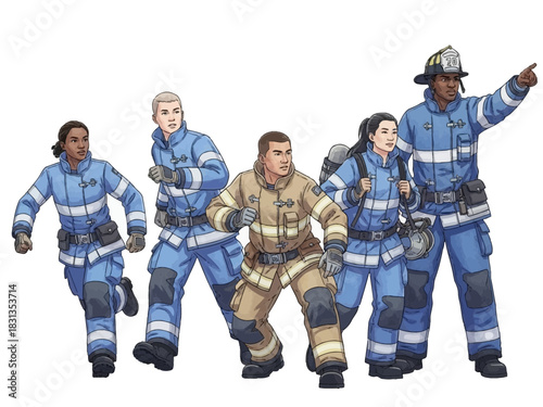 Diverse Team of Firefighters Ready for Action.