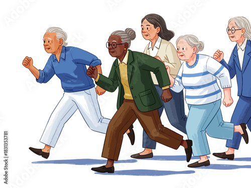 Empowered Senior Women Running Together A Celebration of Active Aging.