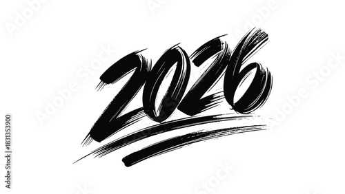 brush stroke happy new year 2026 calligraphy letter art design on white background