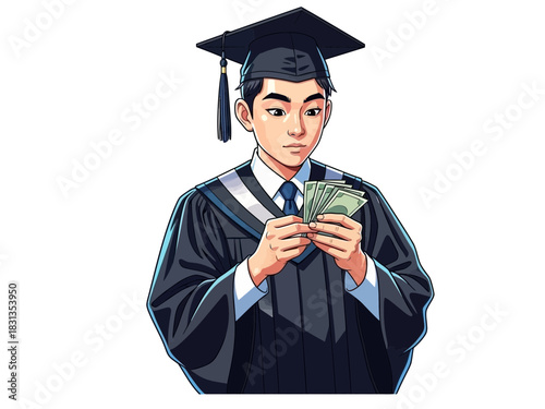 Graduate Contemplating Finances After Graduation with Money 1.