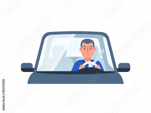 Man Driving Car Illustration Safe Travel and Transportation.