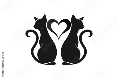 Black and white cat illustration on white background with heart