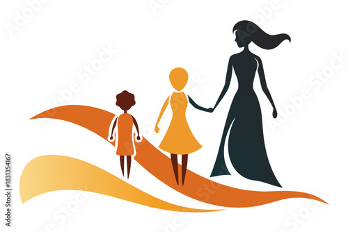 silhouette couple and family on beach at sunset