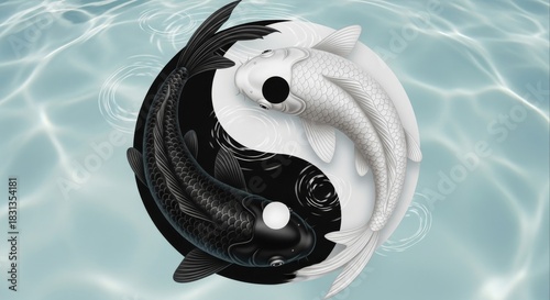 Yin Yang Koi Fish Sculpture in Water - Balance and Harmony.