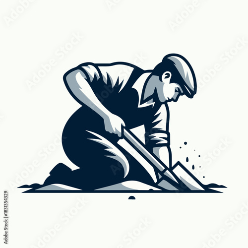vector illustration of a worker digging a hole