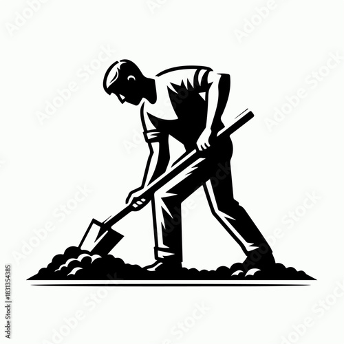vector illustration of a worker digging a hole