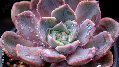 Delicate succulent plant with water droplets and soft petal tones