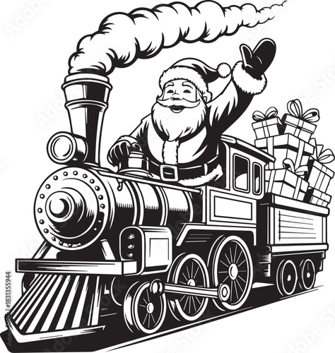 Vintage Santa Claus Illustration Set ,Christmas Holiday Line Art