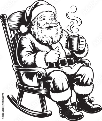 Vintage Santa Claus Illustration Set ,Christmas Holiday Line Art