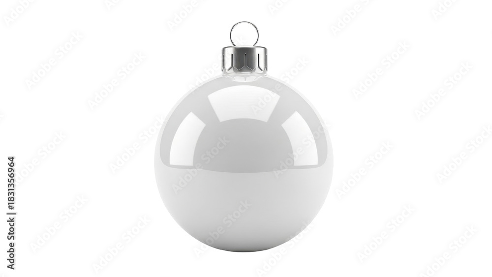 Fototapeta premium Glossy white egg shaped Christmas ornament with silver cap on a transparent background PNG image
