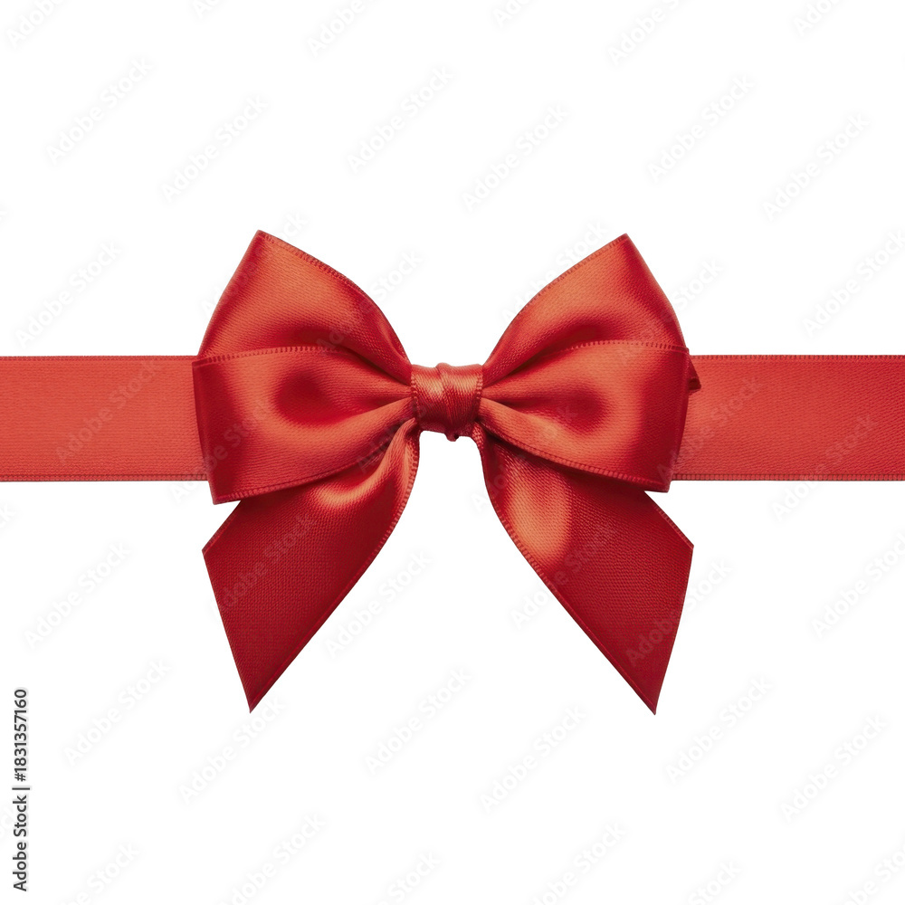 Fototapeta premium Red satin ribbon bow decoration on a transparent background PNG image for holiday gifts and celebrations