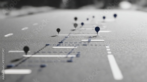 Street depicting multiple pins as milestones on a chart representing the journey of a crypto exchange roadmap