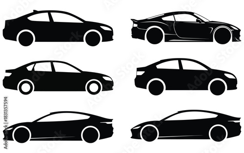 Black sports car vector illustration, Japanese coupe silhouette, Tuned racing vehicle design