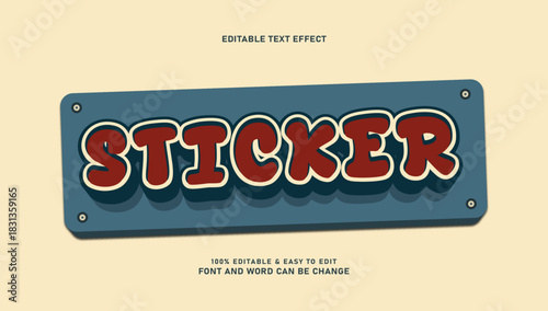 Retro Sticker Editable Text Effect with Vintage Style on Dark Blue Plate