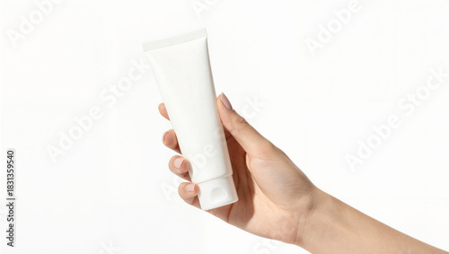 Applying moisturizing cream beauty studio product close-up bright background hand view skin care routine