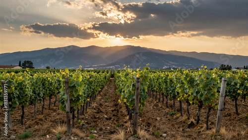 Sunset vineyards in rolling hills nature photography serene landscape wine country viewpoint