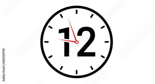 A classic analog clock face displaying the time as twelve o'clock, a symbol of time, punctuality, and scheduling