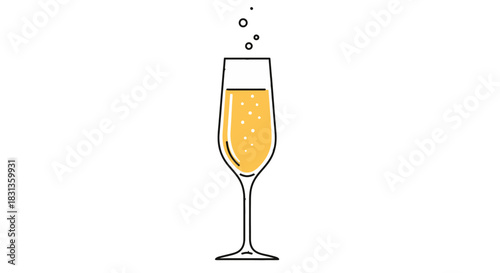 Elegant Champagne Flute Illustration with Bubbles for Festive Celebrations and Sophisticated Events